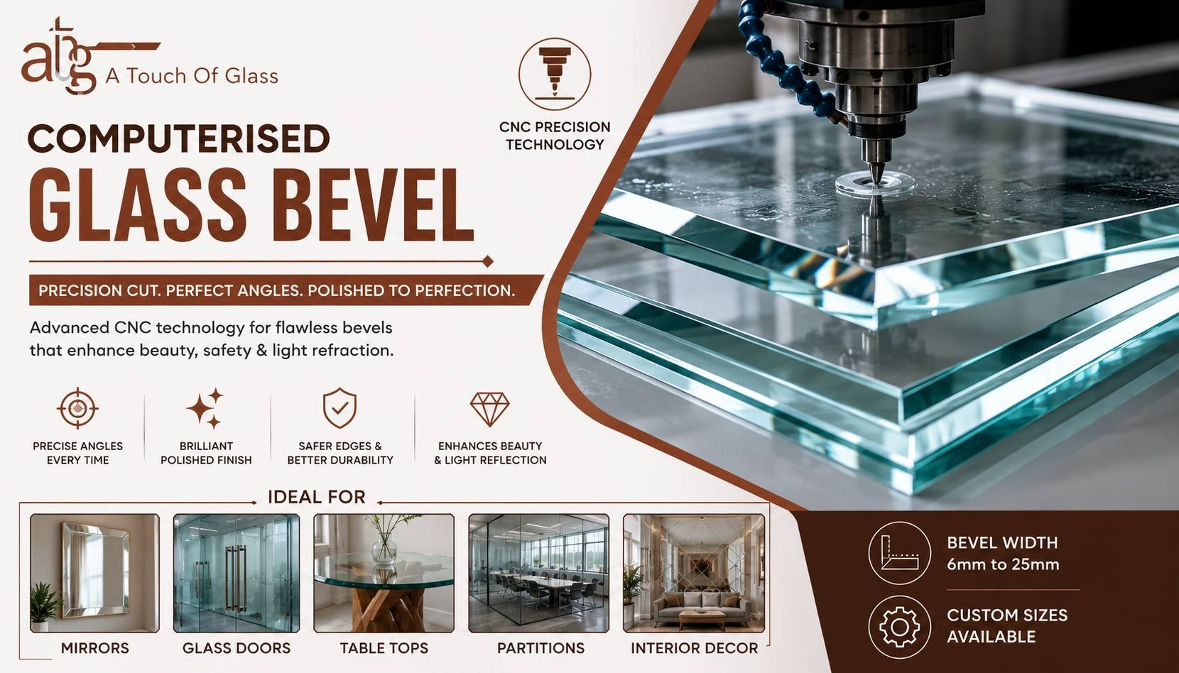 Computerised Glass Bevel Machine Cutting Precision Edge